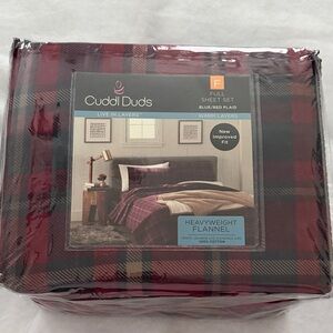 Cuddl Duds Red and Blue Plaid Flannel Sheet Set